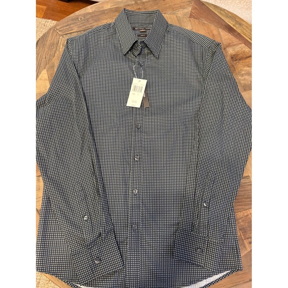 Michael Kors Black  Diamond Print Stretch Long Sleeve Dress Shirt - Small - Picture 2 of 7